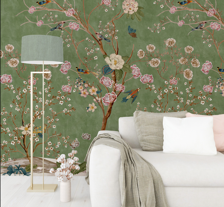 Papel Mural chinoiserie Verde - Calandra Murales