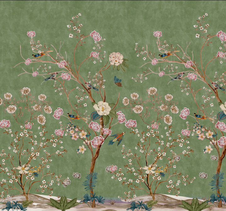 Papel Mural chinoiserie Verde - Calandra Murales