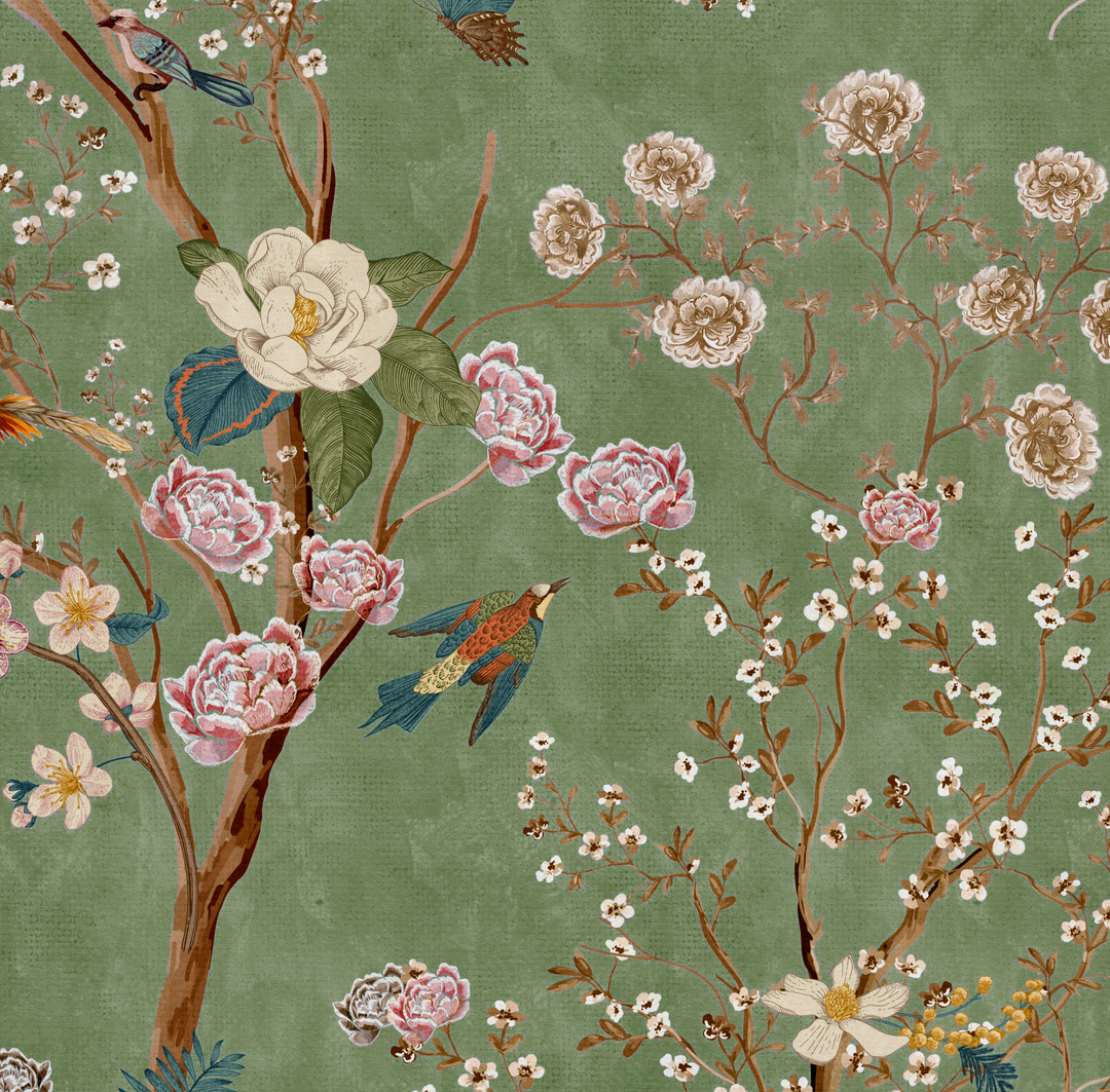 Papel Mural chinoiserie Verde - Calandra Murales