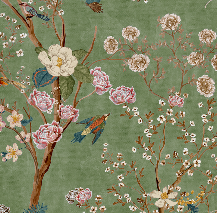 Papel Mural chinoiserie Verde - Calandra Murales