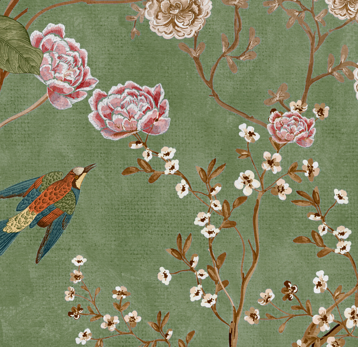 Papel Mural chinoiserie Verde - Calandra Murales