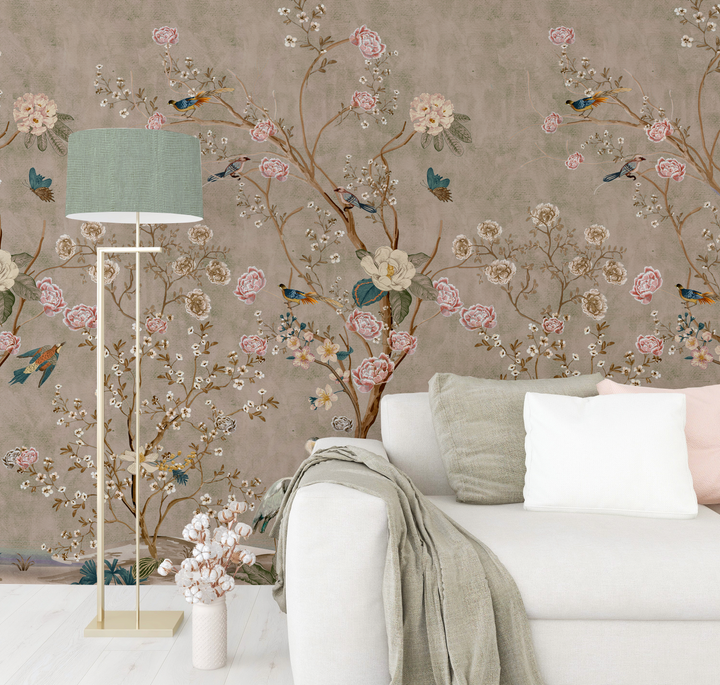 Papel Mural chinoiserie Beige - Calandra Murales