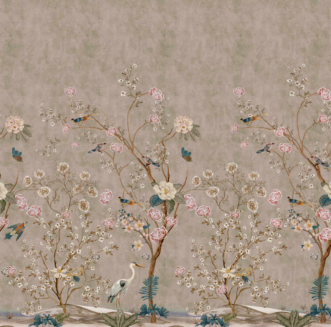 Papel Mural chinoiserie Beige - Calandra Murales