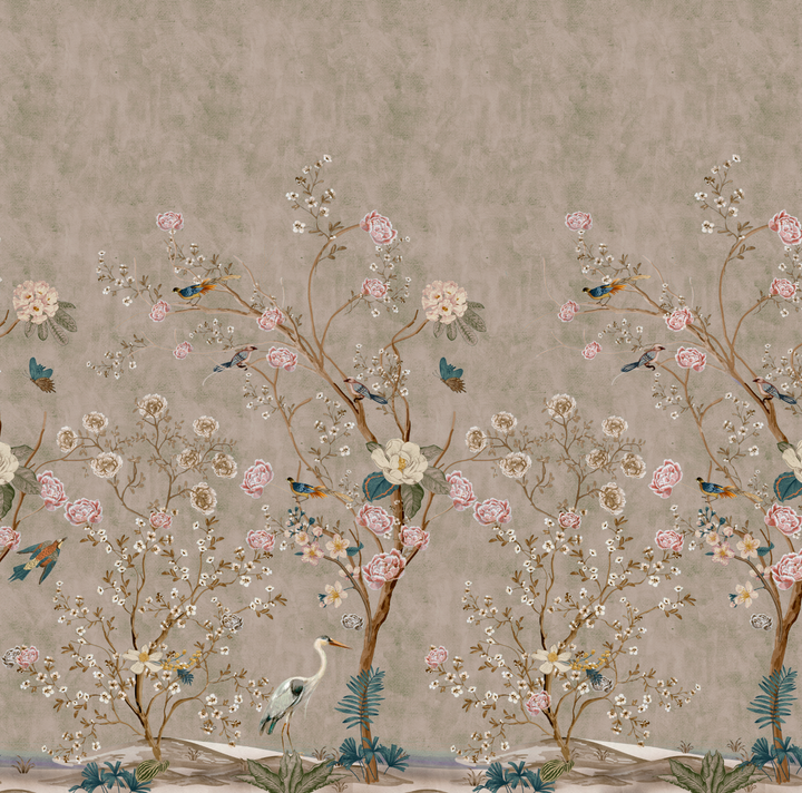 Papel Mural chinoiserie Beige - Calandra Murales