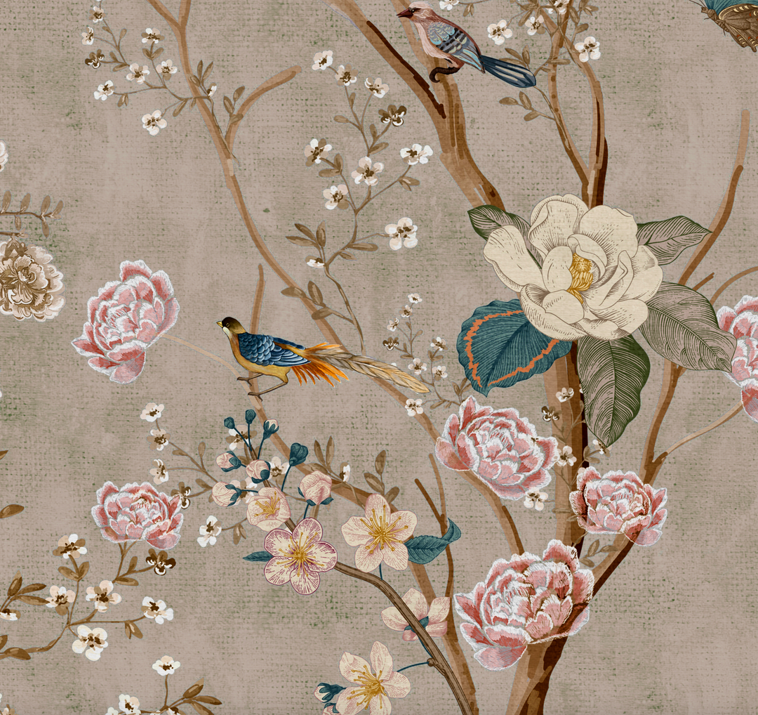 Papel Mural chinoiserie Beige - Calandra Murales